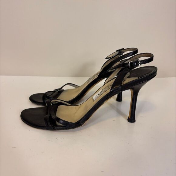 Jimmy Choo Black Leather High Heels with Ankle Strap US 7.5 - Picture 1 of 9
